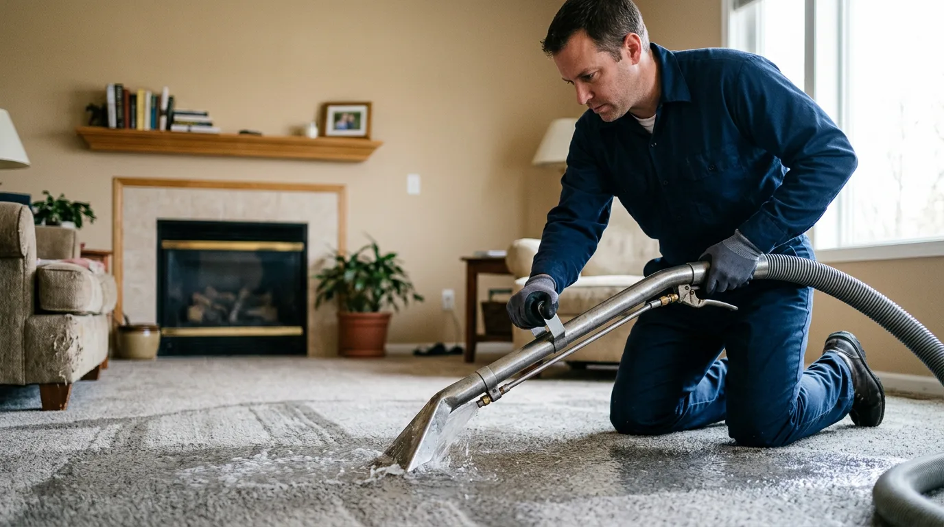 Water damage restoration technician working near Dennis, KS